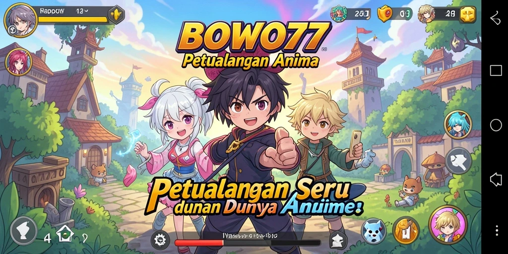 Tampilan gameplay BOWO77 yang penuh aksi dan karakter Anime.
