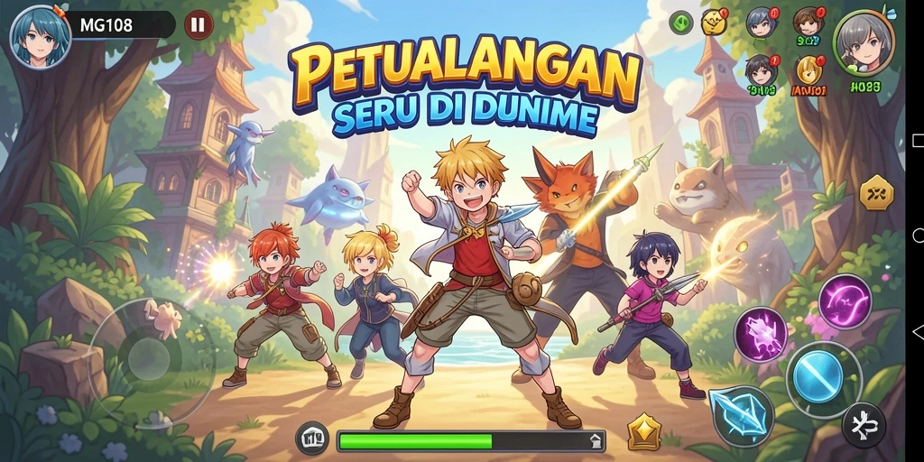 Gameplay MG108 menampilkan pertarungan karakter anime yang seru dan menegangkan.